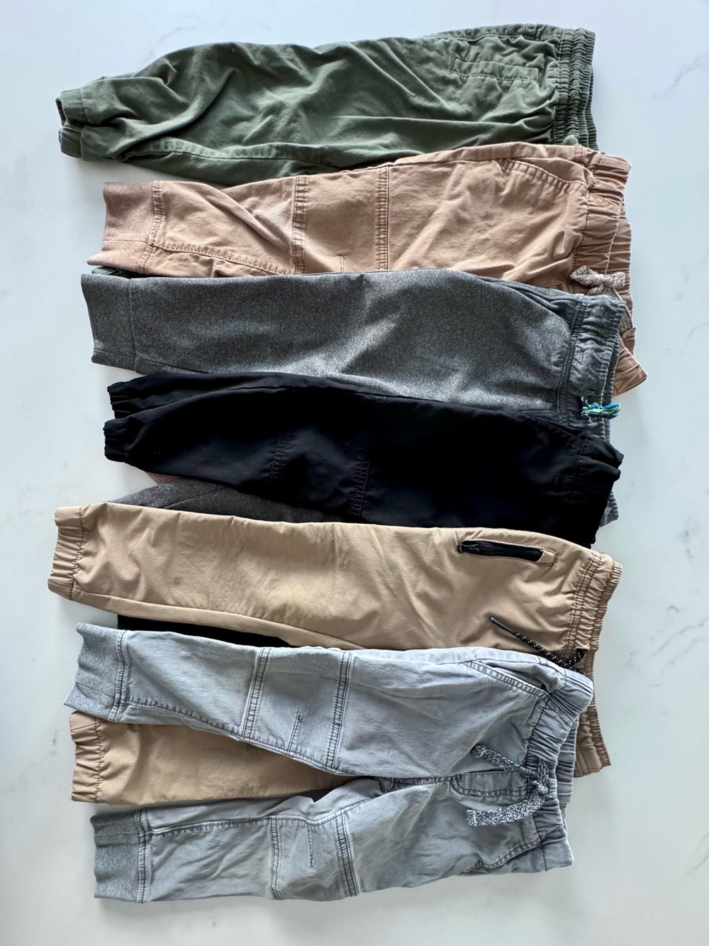 3T Jogger Pants Bundle of 6 — Olive, Tan, Gray, Black, Khaki • Various Brands